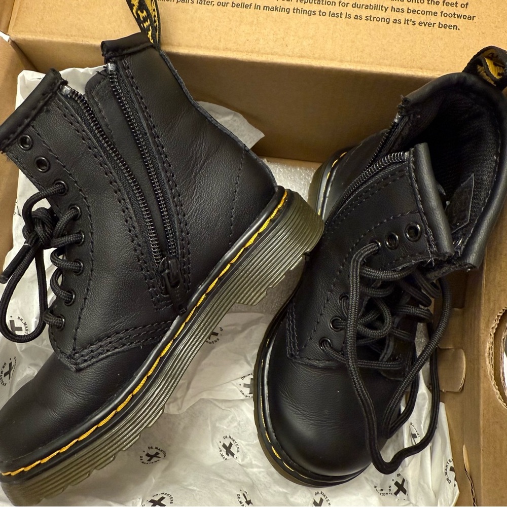 Kids Black Leather Boots 1460 T